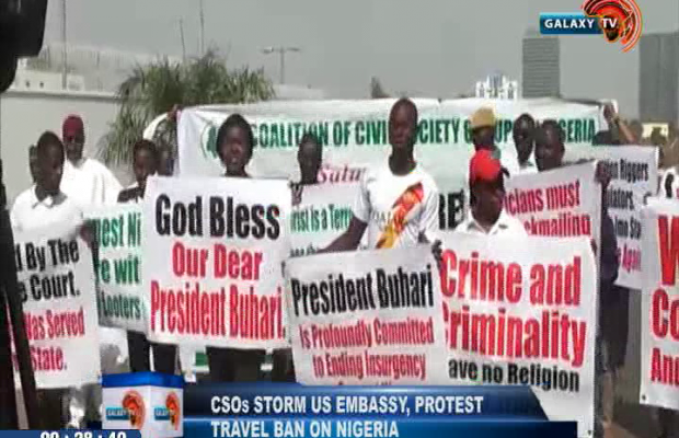CSOs Storm U.S. Embassy, Protest Travel Ban on Nigeria.